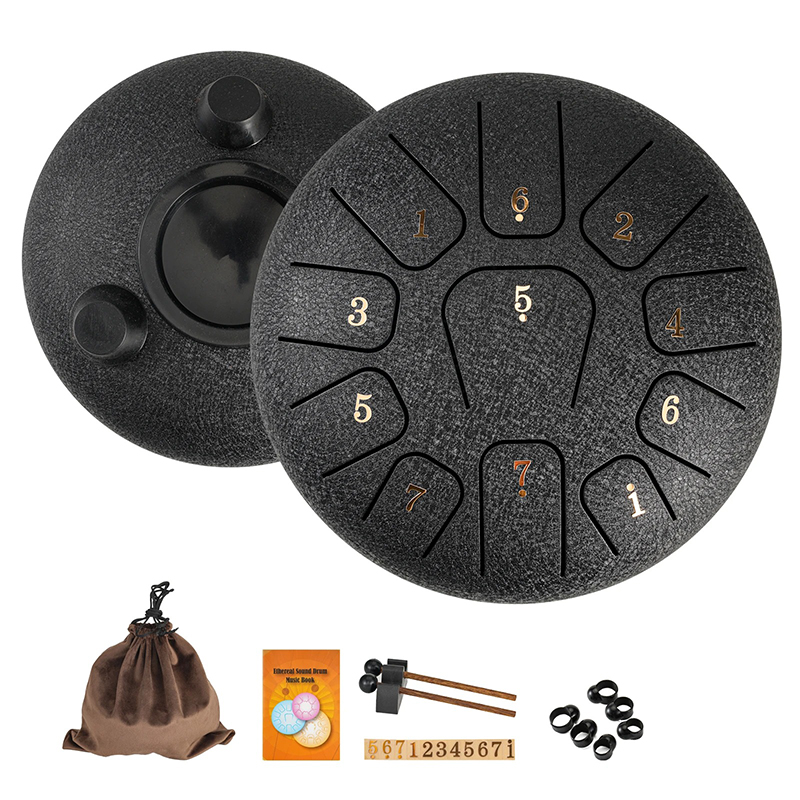 Tongue Drum 8 Notes Tambour Mélodique Acier ZenTone Pro Couleur Noir