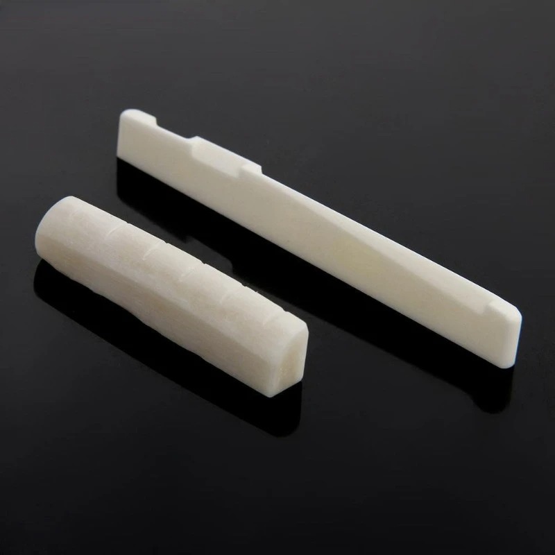 Vue de Cote Set Sillet de Tête & Silet de Chevalet pour Guitare Acoustique - Imitation Os Naturel