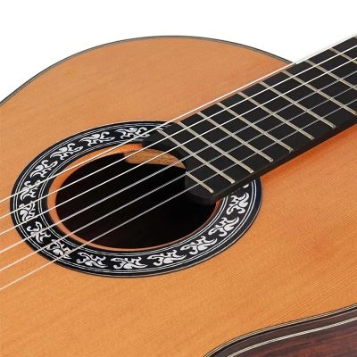 Vue de face Rosace Auto-Adhésive pour Guitare - Motif Nacre Noir & Argent