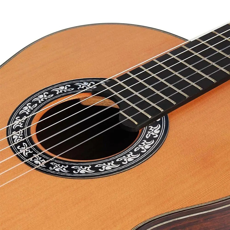 Vue de face Rosace Auto-Adhésive pour Guitare - Motif Nacre Noir & Argent