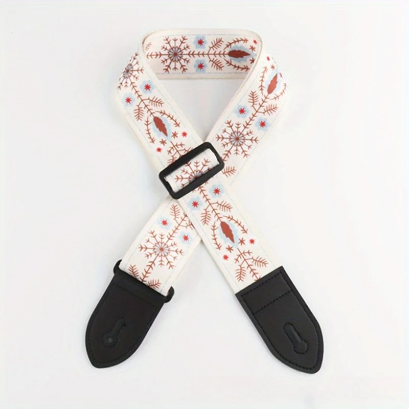 Sangle de Guitare Hivernale Flocons & Feuilles Givrées