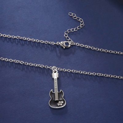 Collier avec -Pendentif Guitar Rock Noir & Cristal “Mini SG”