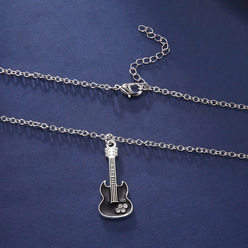 Collier avec -Pendentif Guitar Rock Noir & Cristal “Mini SG”