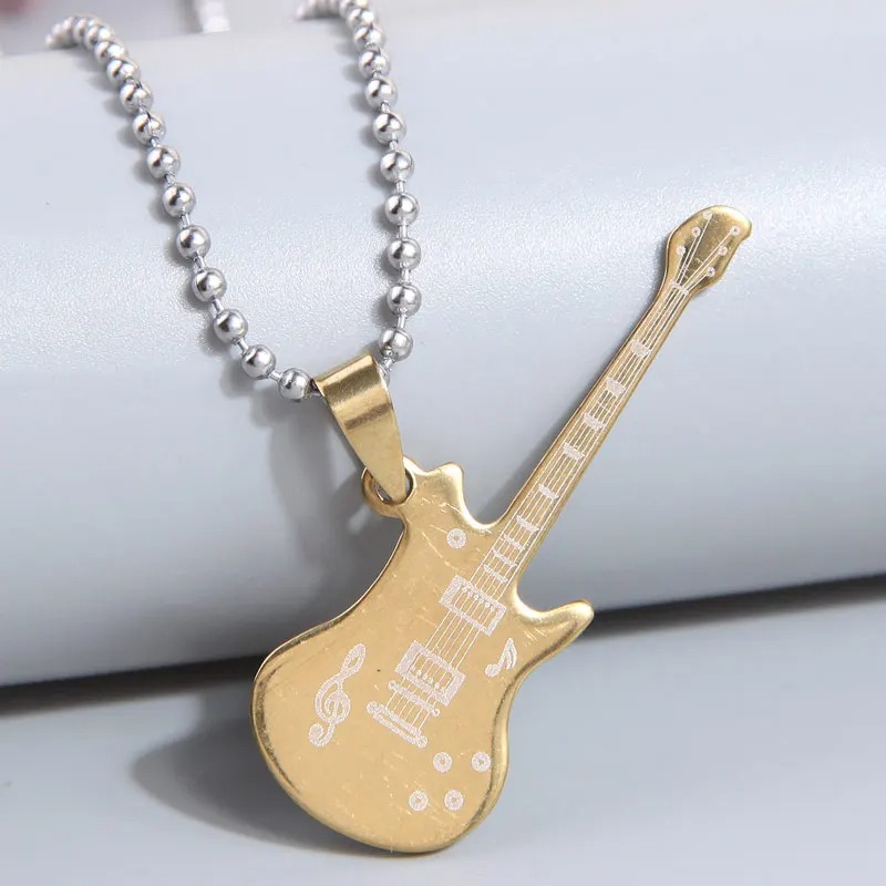 Collier avec Pendentif Guitare Gravée Rock “Melody Blade” - Couleur or