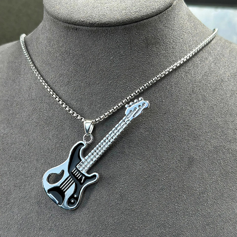 Collier avec Pendentif Guitare Rock Noir Métal - “Cutaway Spirit”