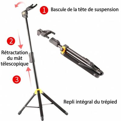 Détails Utilisation du Support de Guitare Professionnel Trépied Réglable à Verrouillage par Gravité