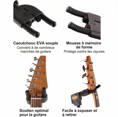 Détails du Support de Guitare Professionnel Trépied Réglable à Verrouillage par Gravité