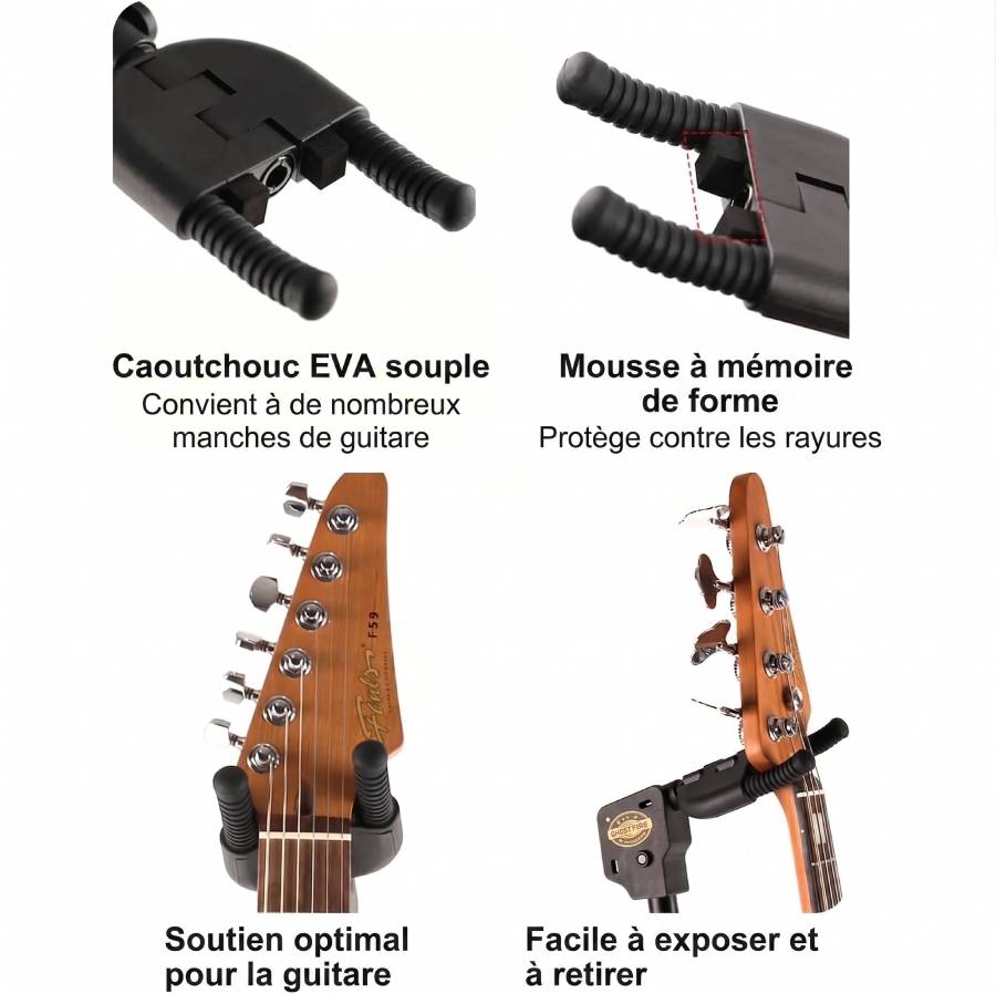 Détails du Support de Guitare Professionnel Trépied Réglable à Verrouillage par Gravité
