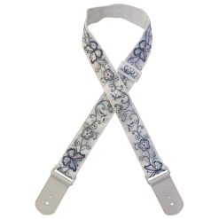 Sangle Guitare Papillons & Fleurs Brise Bleutée Ivoire