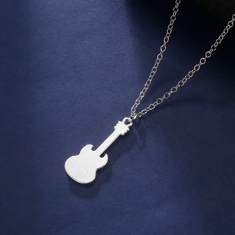 Vue Arrière Collier avec Pendentif Guitar - Rock Noir & Cristal “Mini SG”