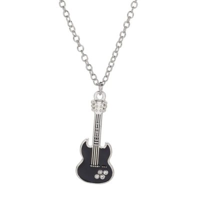 Détails Collier avec Pendentif Guitar Rock Noir et Cristal “Mini SG”