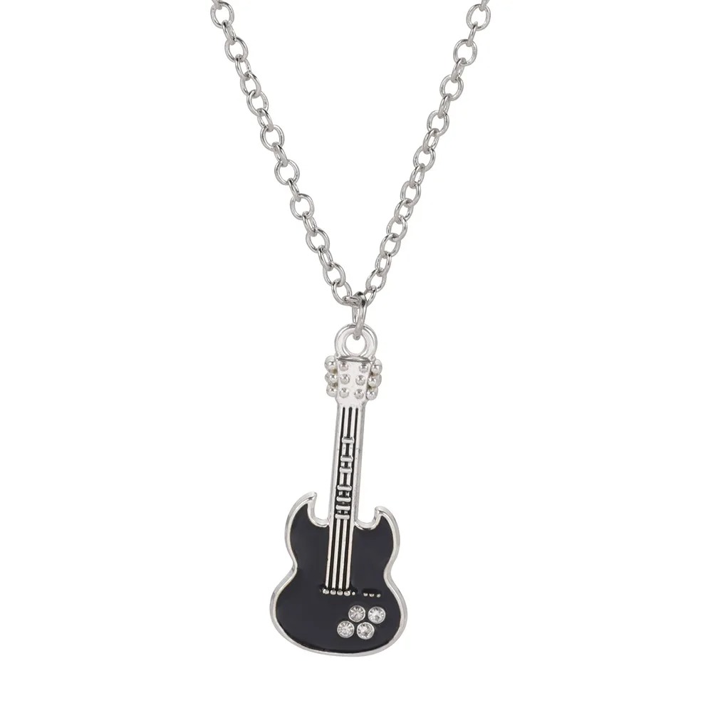 Détails Collier avec Pendentif Guitar Rock Noir et Cristal “Mini SG”