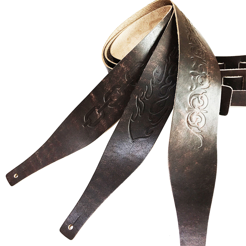 Magnifique sangle de guitare en cuir vieilli
