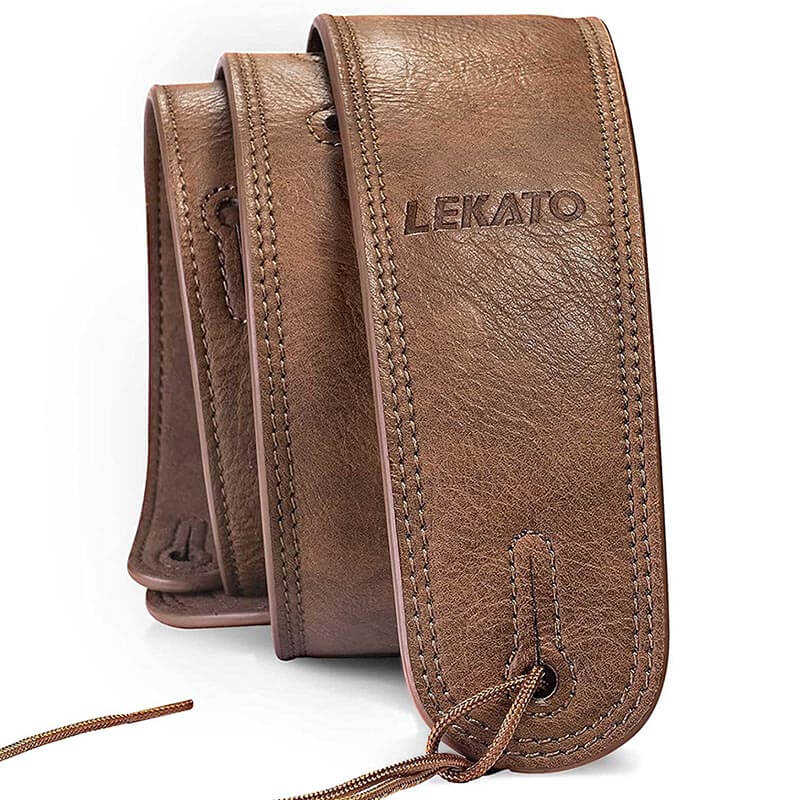 Sangle de guitare basse en cuir marron