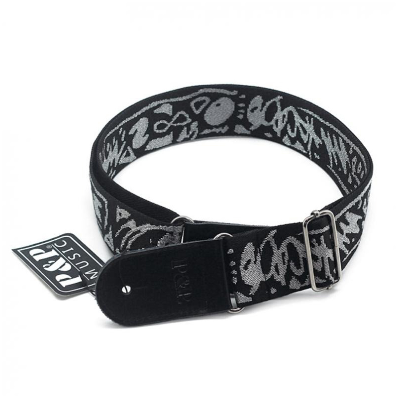 Sangle de guitare en coton pur motifs tribal - couleur gris serrage