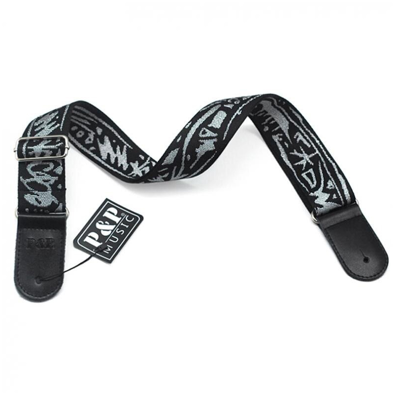 Sangle de guitare en coton pur motifs tribal - couleur grise