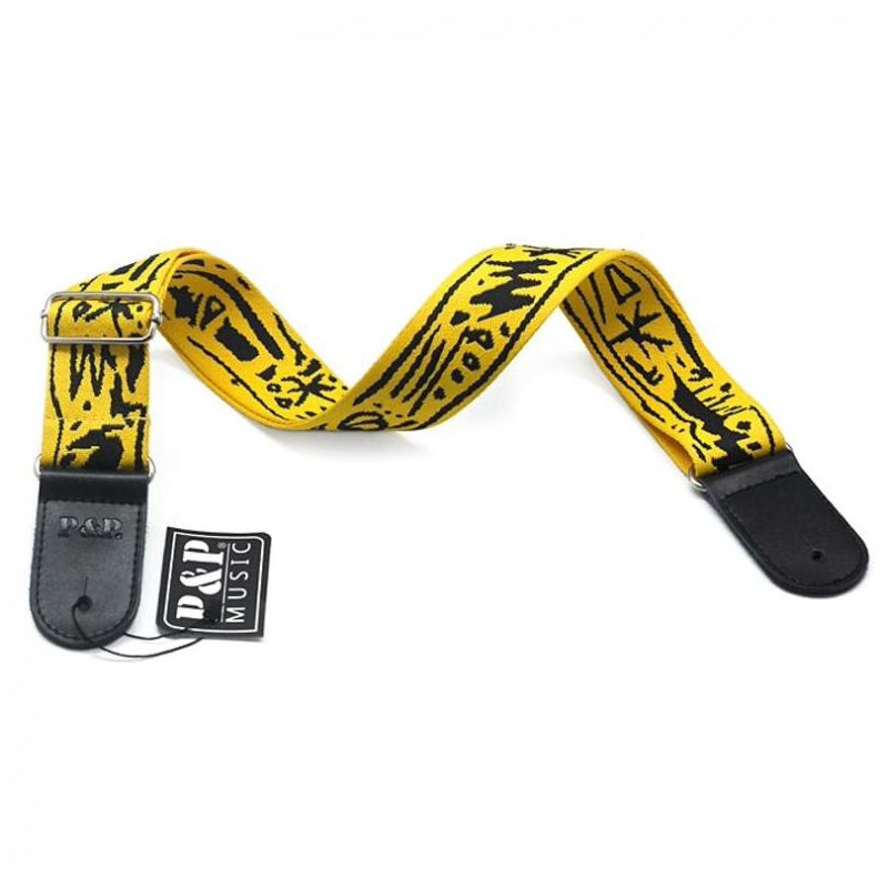 Sangle de guitare en coton pur motifs tribal - couleur jaune