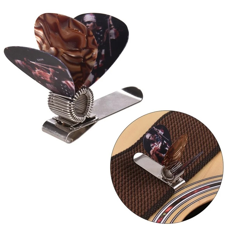 Vue de face Clip ressort pour médiators (à fixer sur sangle, poche, guitare)