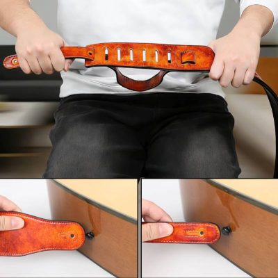 Détails complets de la Sangle de Guitare en Cuir Artisanale “Arabesques du Luthier”