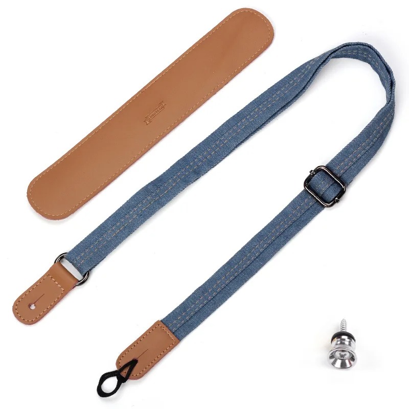 Détails de lal Sangle Ukulélé Denim & Cuir “Vintage Océan”