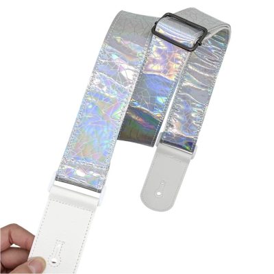 Sangle Guitare Électrique à Effet Holographique Argent « Prisma Nova »