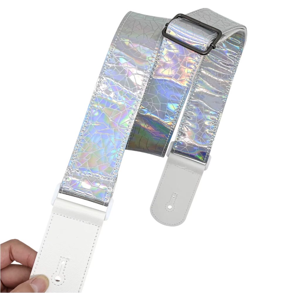 Sangle Guitare Électrique à Effet Holographique Argent « Prisma Nova »