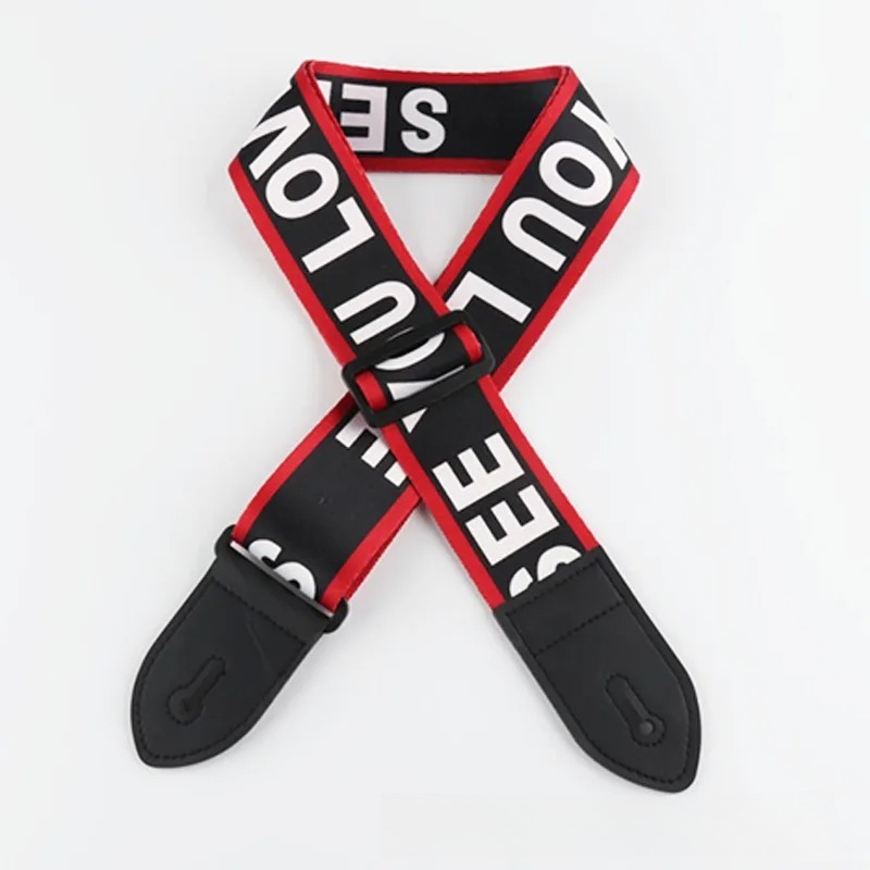 Sangle de Guitare Rock avec Message “See You Love” Rouge & Noir