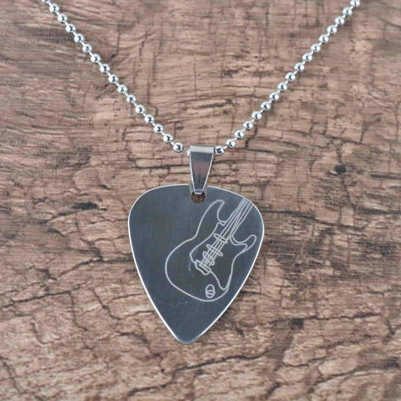 Collier Médiator Rock Guitare Électrique Gravée en Acier Inoxydable