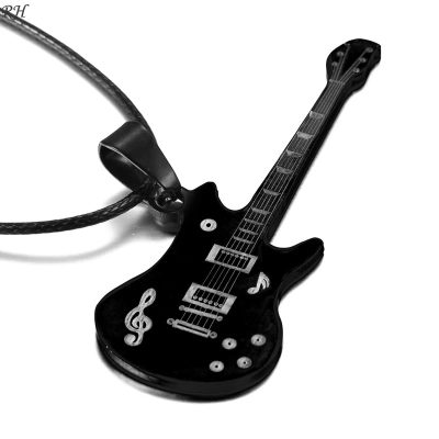 Détaiils Magniffique Collier avec Pendentif Guitare Vintage Métal “Old School Rock”