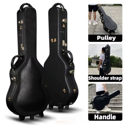 Détails Étui Guitare Acoustique Rigide Similicuir Vintage, Hardshell Case 40-41 Pouces avec Sangles Sac à Dos - 2 Couleurs au Choix