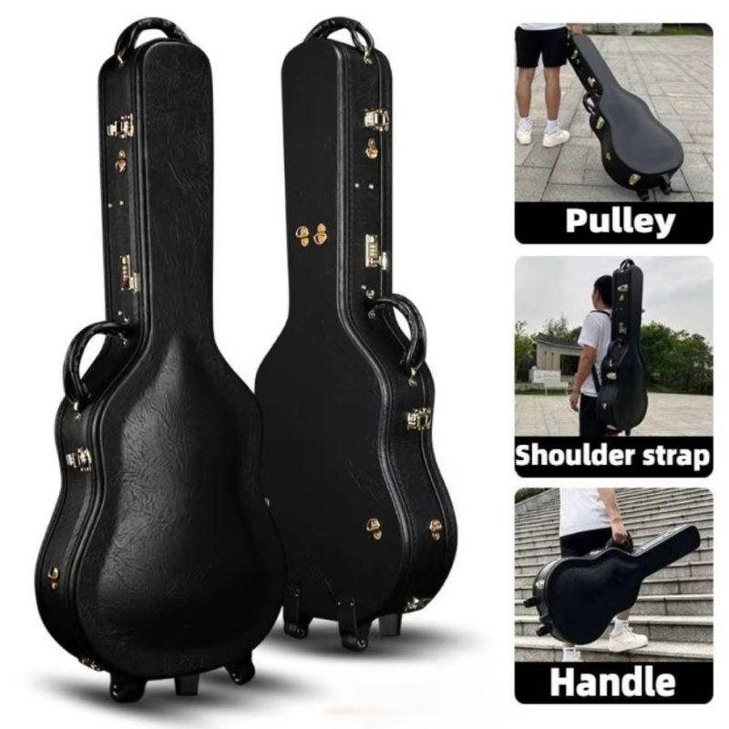Détails Étui Guitare Acoustique Rigide Similicuir Vintage, Hardshell Case 40-41 Pouces avec Sangles Sac à Dos - 2 Couleurs au Choix