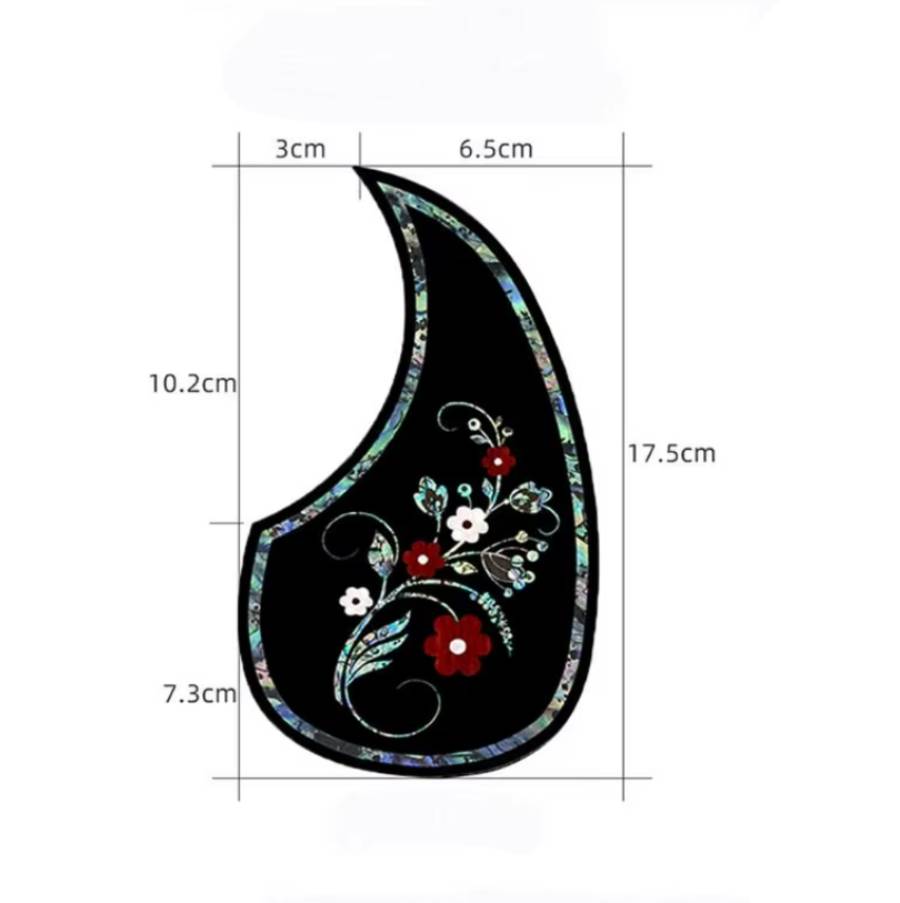 Dimensions Pickguard Guitare Acoustique Fleurs Ébène et Nacre