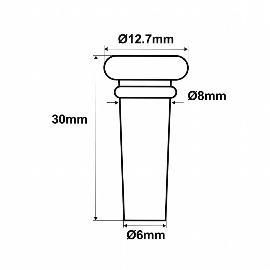 Dimensions de lal Cheville de Cordes pour Guitare Acoustique - Bout Rond Classique (Ivoire ou Noir)