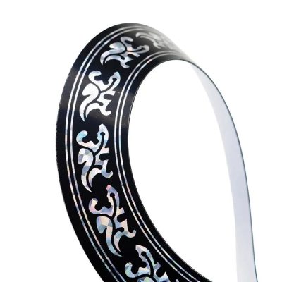 Magnifique Rosace Auto-Adhésive pour Guitare Motif Nacre Noir et Argent