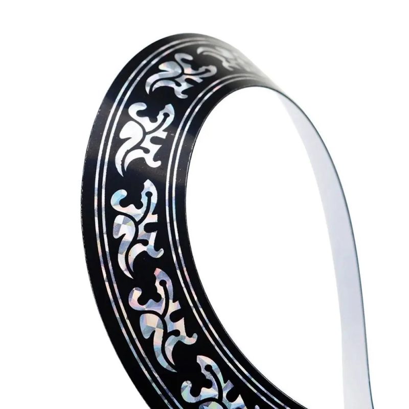 Magnifique Rosace Auto-Adhésive pour Guitare Motif Nacre Noir et Argent