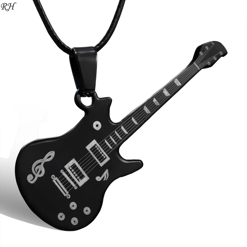 Vue détatillée du Collier avec Pendentif Guitare Vintage Métal “Old School Rock”