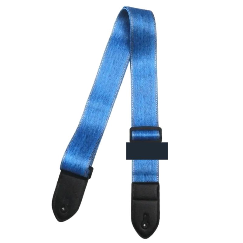 Sangle guitare vintage Blue Jeans bleue effet denim délavé avec boucle de réglage et embouts noirs