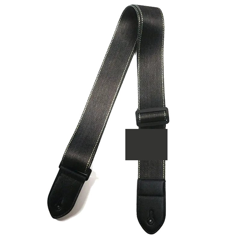 Sangle guitare vintage Blue Jeans noire effet denim délavé avec surpiqûres claires et embouts noirs