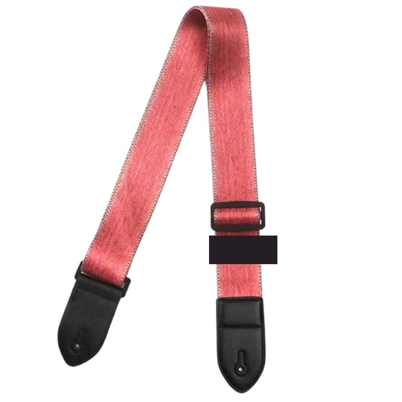 Sangle guitare vintage Blue Jeans rouge délavé effet denim avec boucle de réglage et embouts noirs