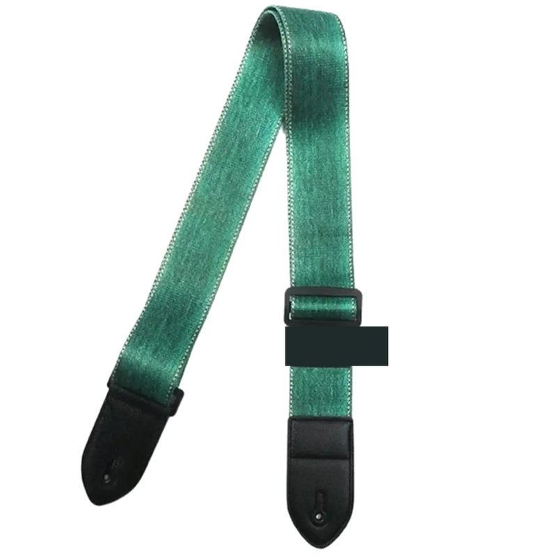 Sangle guitare vintage Blue Jeans verte effet denim délavé avec boucle de réglage et embouts noirs
