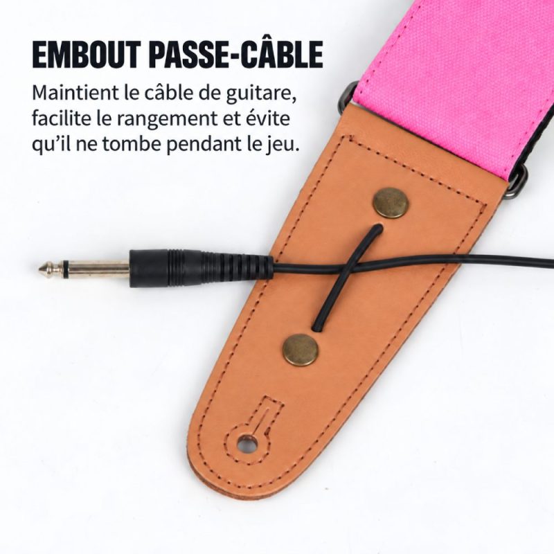 Embout de la sangle guitare Cotton Pick avec passe-câble élastique maintenant un câble jack