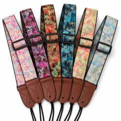 Les 6 coloris de la sangle guitare jacquard Palette d'Artiste avec embouts en simili cuir brun
