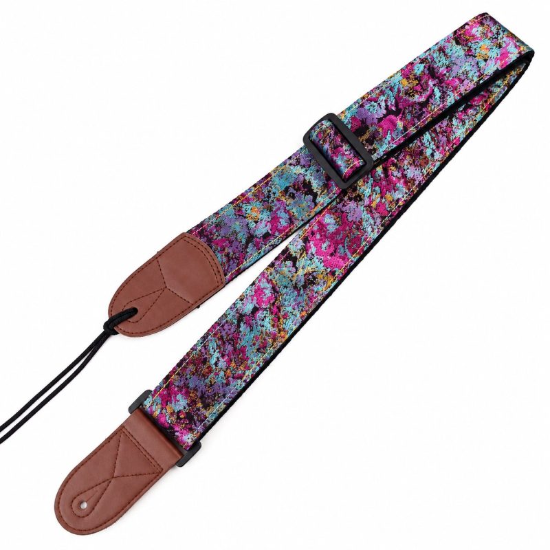 Sangle guitare jacquard Palette d'Artiste coloris Magenta Nuit, magenta, turquoise et noir