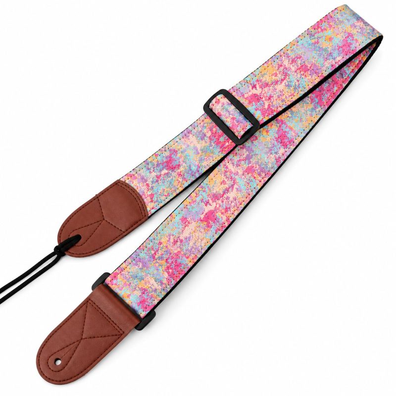 Sangle guitare jacquard Palette d'Artiste coloris Rose Aurore, rose, turquoise et lilas