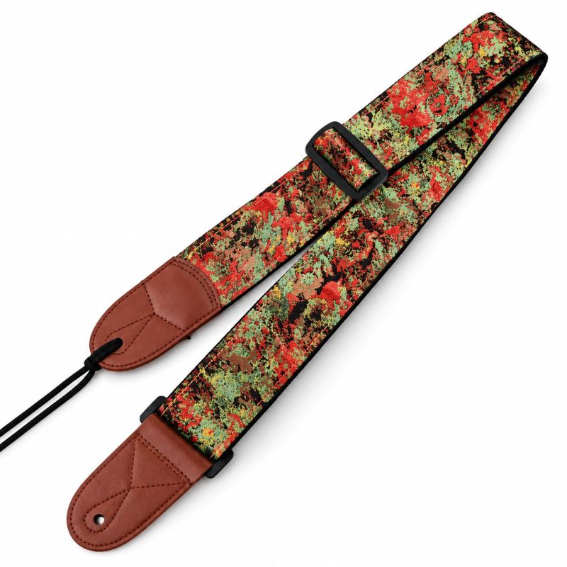 Sangle guitare jacquard Palette d'Artiste coloris Rouge Coquelicot, rouge, vert et noir
