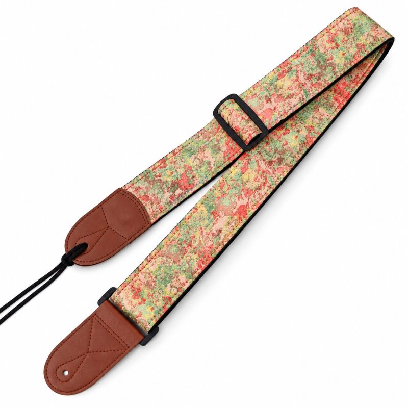 Sangle guitare jacquard Palette d'Artiste coloris Vert Jardin, vert tendre, corail et beige