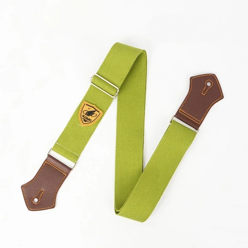 Sangle guitare unie Palette Pop coloris kaki avec embouts en simili cuir brun
