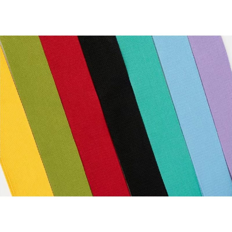 Nuancier des 7 coloris de la sangle guitare Palette Pop : jaune, vert, rouge, noir, bleu vert, bleu et violet