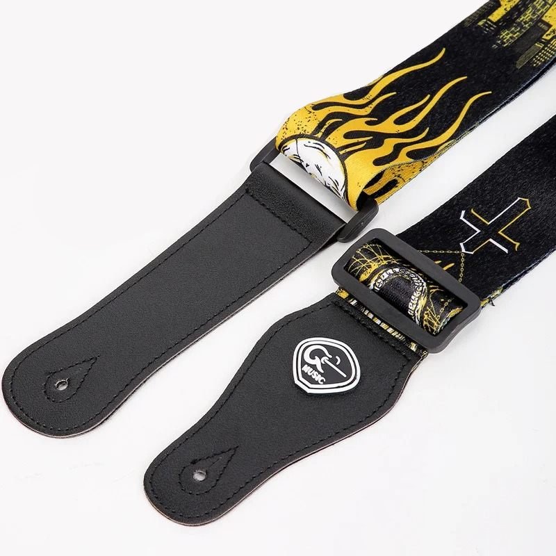 Embouts en simili cuir noir et boucle de réglage de la sangle guitare tête de mort Hellfire