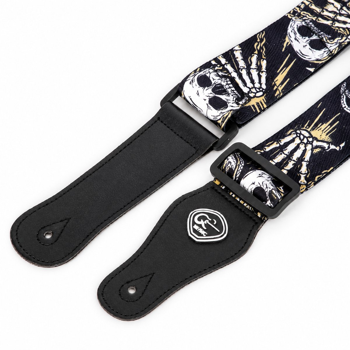 Embouts en simili cuir noir et boucle de réglage de la sangle guitare tête de mort Skeleton Rock